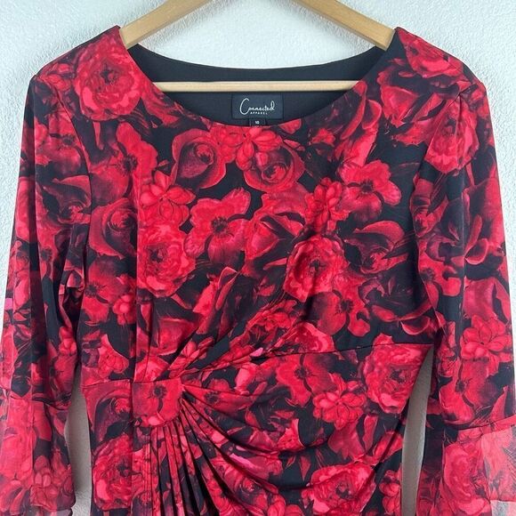 Connected Apparel Womens 10 Bell Sleeve Floral Sheath Dress Black Red Whimsigoth - Picture 3 of 8